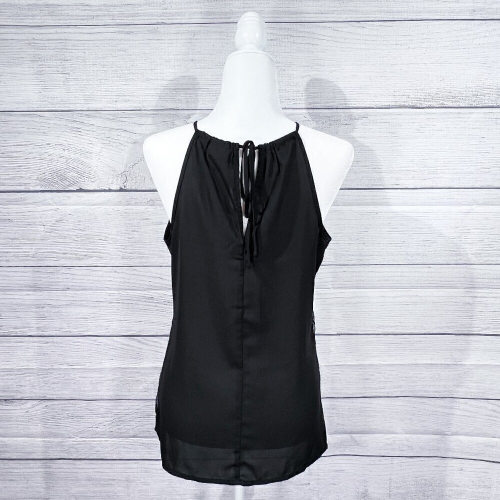 New York & Company Lace Tank | Black | Halter | Small | Round Neck | Women's - Picture 4 of 12